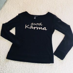 ☀️INC Black Long Sleeve Sequined Logo Top M